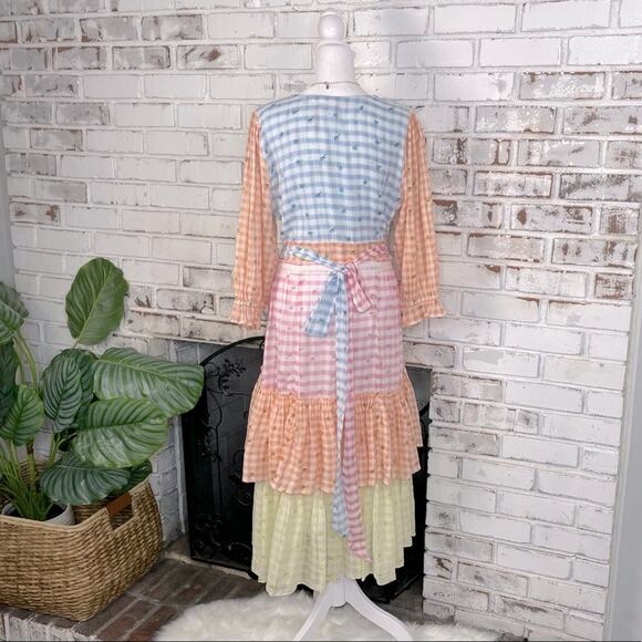 Love Shack Fancy Romantic Cottage Core Plaid Midi Puff Sleeve Ruffle Dress 8 - Picture 7 of 13